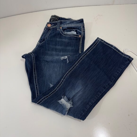 Cato Premium Women SZ 10P Distressed Bootcut Jeans With Embroidered Back Pockets - Picture 11 of 16